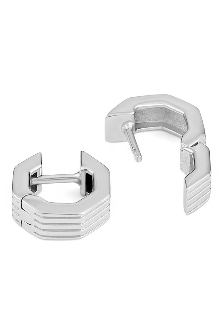 Octagon Huggie Hoop Earrings, Alternate, color, SILVER