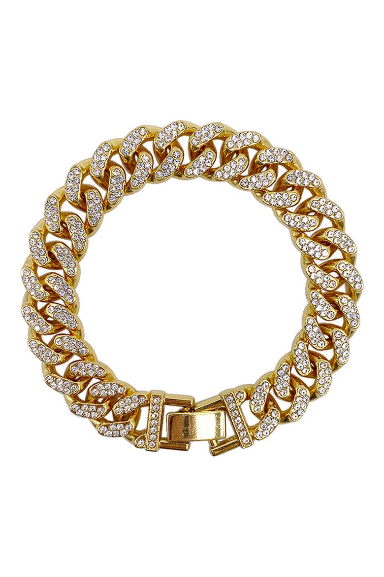 Pavé CZ Curb Chain Bracelet, Main, color, YELLOW