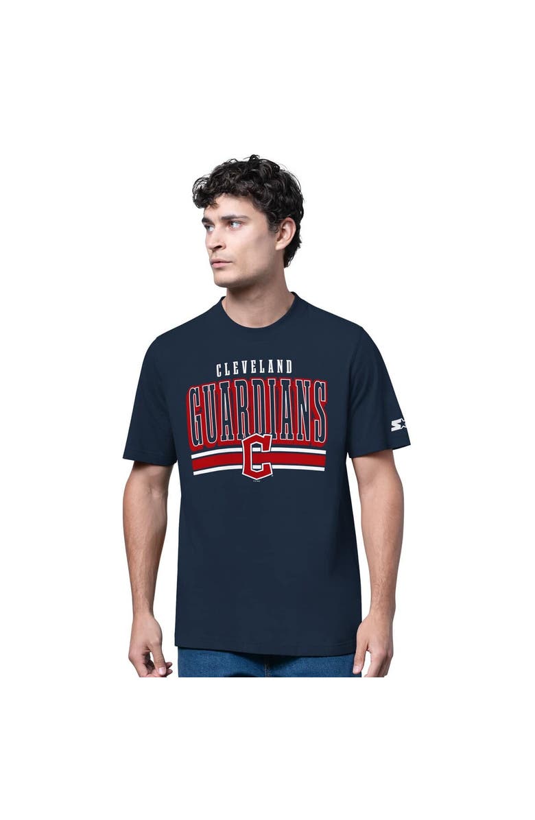 STARTER Men's Starter Heather Gray/Navy Cleveland Guardians Two-Pack Long Sleeve & Short Sleeve T-Shirt Set, Alternate, color, Navy