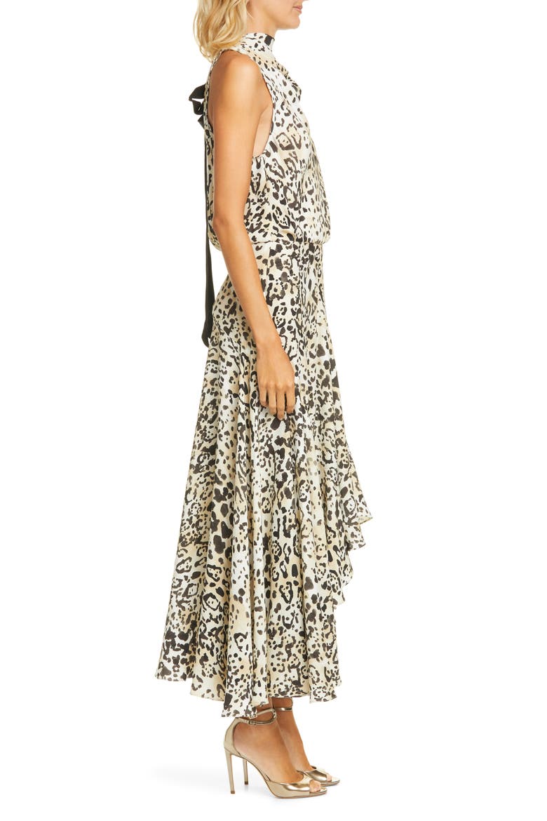 Animal Print Bow Back Handkerchief Hem Silk Dress, Alternate, color, ANIMAL PRINT