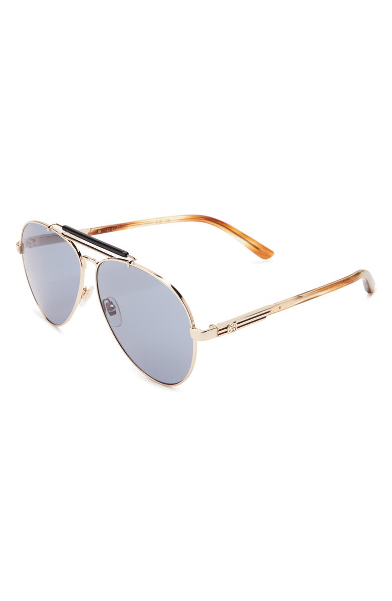 Gucci 61mm Polarized Aviator Sunglasses, Alternate, color, Gold Havana Grey