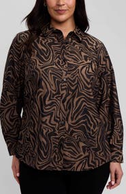 Foxcroft Hampton Zebra Print Cotton Blend Button-Up Shirt