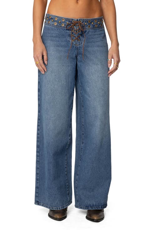 Stud & Grommet Wide Leg Jeans