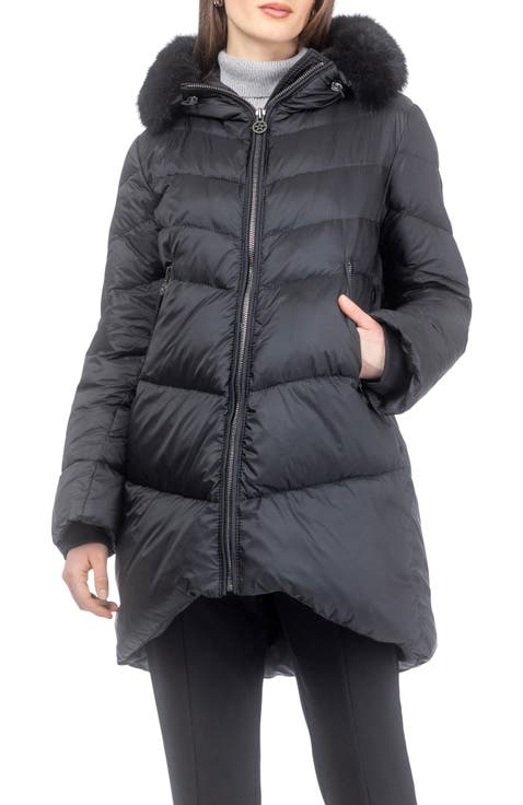 Apres-Ski Chevron Long Parka with Detachable Toscana Lamb Hood Trim
