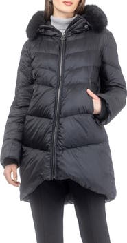 GORSKI Apres-Ski Chevron Long Parka with Detachable Toscana Lamb Hood Trim