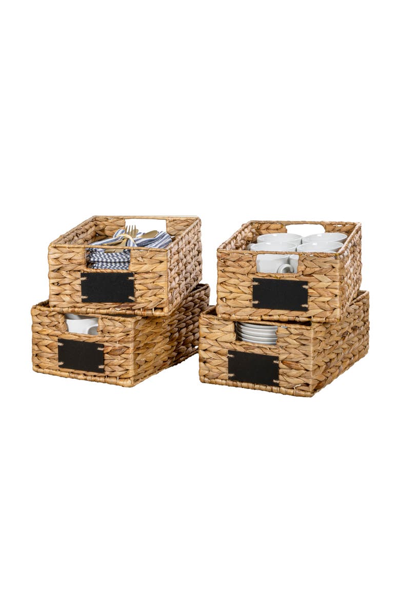 HAPPIMESS Lane Classic Farmhouse Handwoven Hyacinth Pantry Baskets with Chalkboard Labels and Handles,, Main, color, 