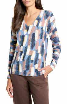 NIC+ZOE Brushstrokes Waffle Stitch V-Neck Sweater
