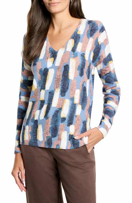 NIC+ZOE Brushstrokes Waffle Stitch V-Neck Sweater