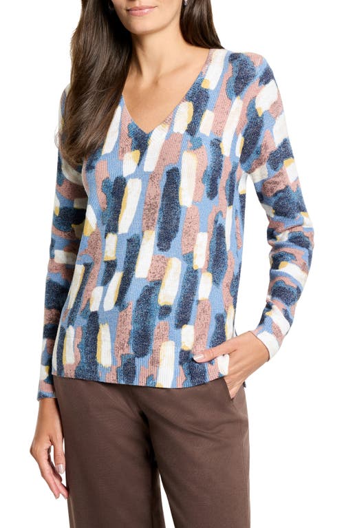Nic + Zoe Nic+zoe Brushstrokes Waffle Stitch V-neck Sweater In Brown