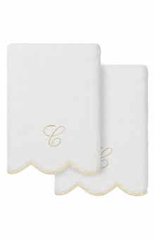 Adornia Scallop Set of 2 Monogrammed Hand Towels