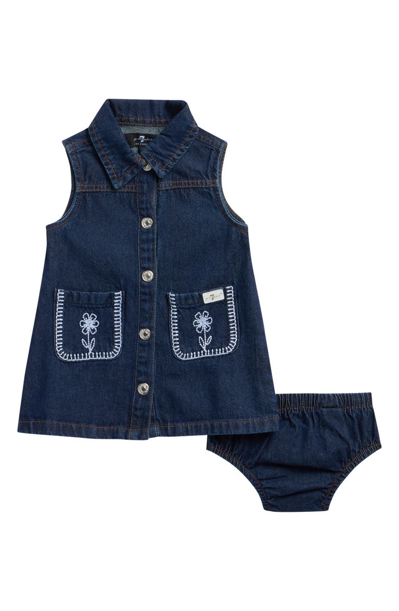 7 For All Mankind Kids' Embroidered Pocket Denim Dress, Main, color, Washed Indigo