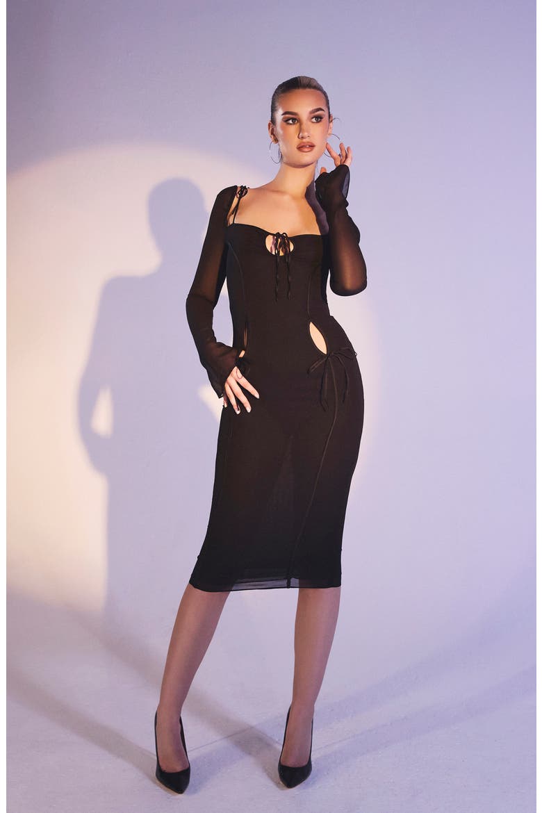 Ophelia Georgette Cutout Midi Dress, Alternate, color, BLACK