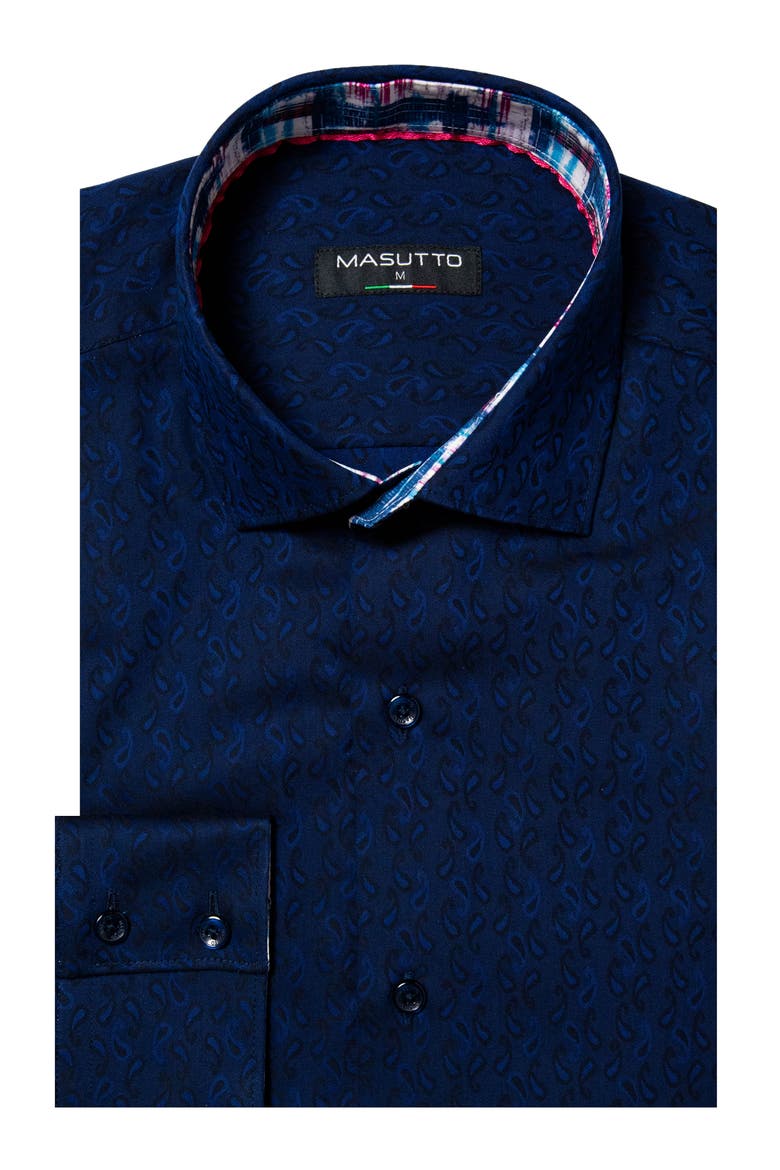 Harbor Jacquard Button-Up Shirt, Main, color, Navy Blue