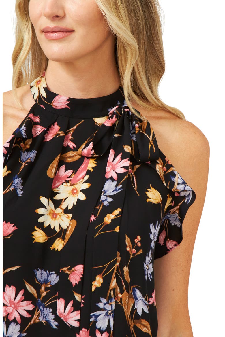 Tie Neck Ruffle Sleeveless Blouse, Alternate, color, RICH BLACK