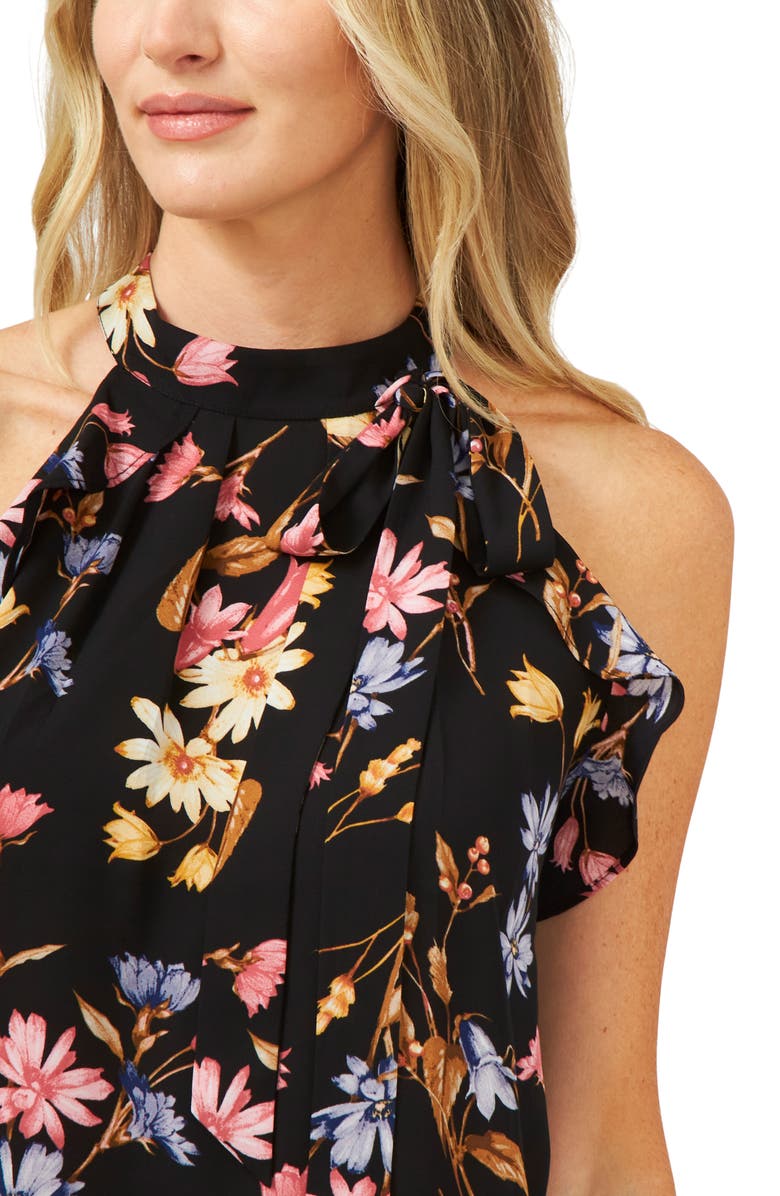 CeCe Tie Neck Ruffle Sleeveless Blouse, Alternate, color, Rich Black