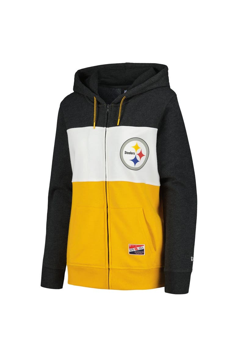 Women's New Era Black Pittsburgh Steelers Color-Block Full-Zip Hoodie, Alternate, color, Black