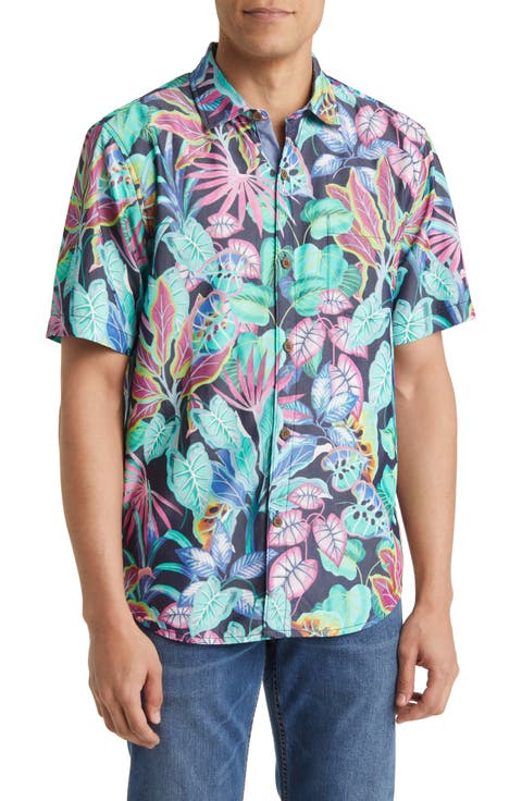 Mojito Bay Jungle Tropics Floral Short Sleeve Button-Up Shirt