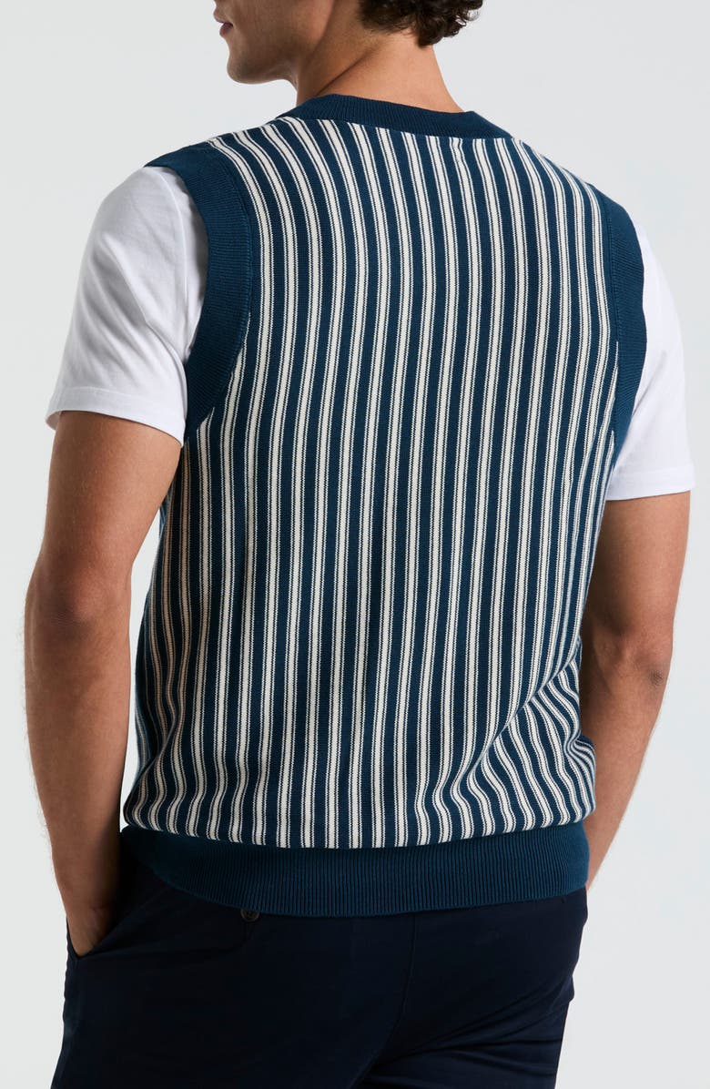 Original Penguin Slim Fit Vertical Stripe Sweater Vest, Alternate, color, Blue Wing Teal