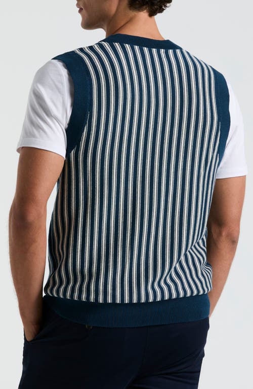 Original Penguin Slim Fit Vertical Stripe Sweater Vest In Blue Wing Teal