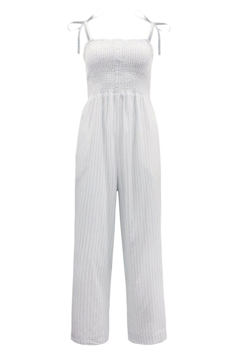 Hope & Henry Women's Organic Smocked Button Front Jumpsuit, Alternate, color, Classic Blue Ticking Stripe