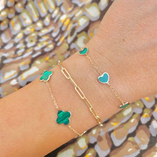 The Lovery Fine Jewelry Small Malachite Clover Bracelet In Green