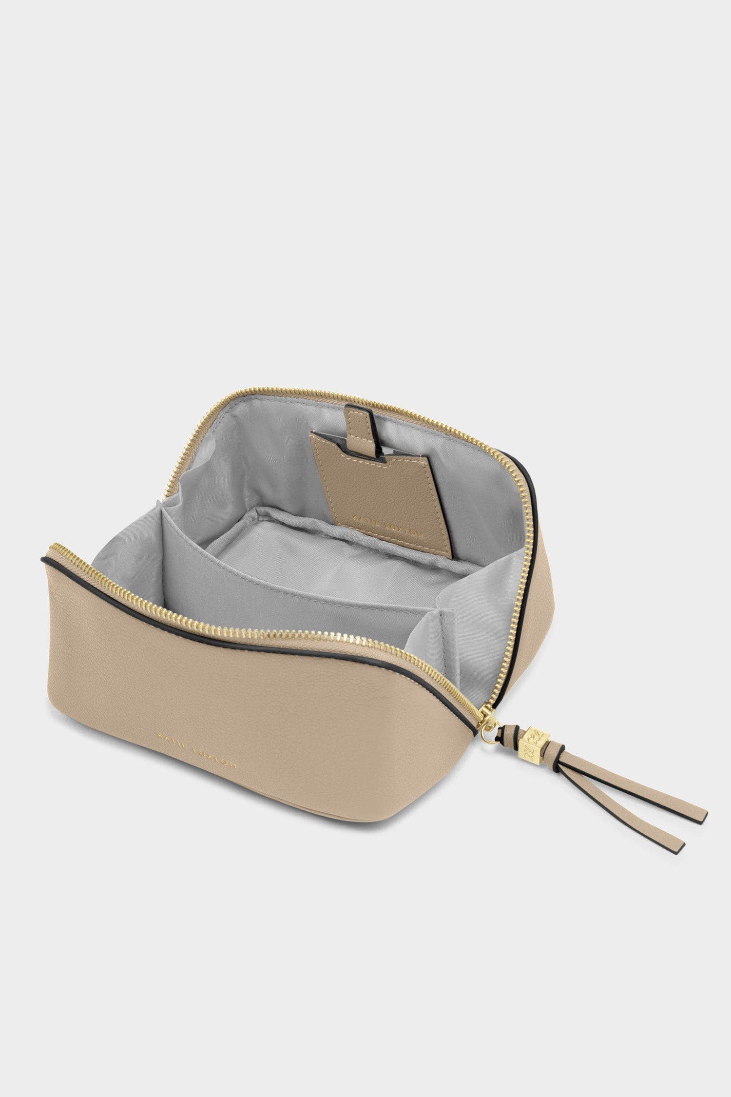Fold-Out Mirror Makeup Bag in Light Taupe, Alternate, color, Light Taupe