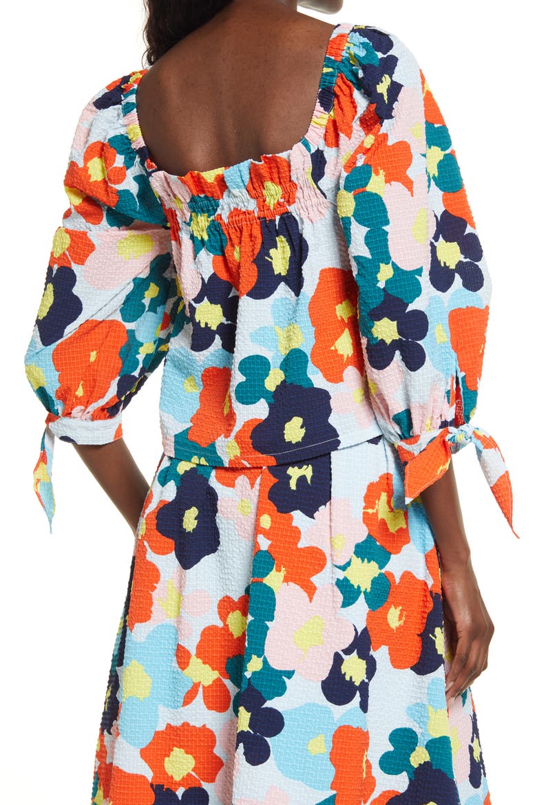 Cristina Martinez Print Poet Blouse, Alternate, color, BLUE FLORAL SMUDGE