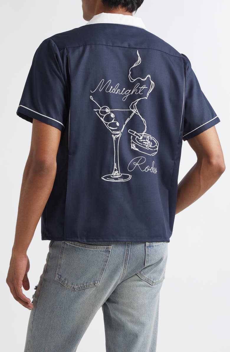 MIDNIGHT RODEO Chain Stitch Piped Voile Camp Shirt, Alternate, color, Navy