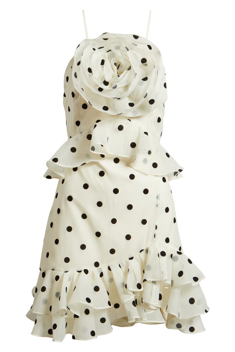 Remy Polka Dot Rosette Ruffle Minidress, Alternate, color, CREAM BLACK