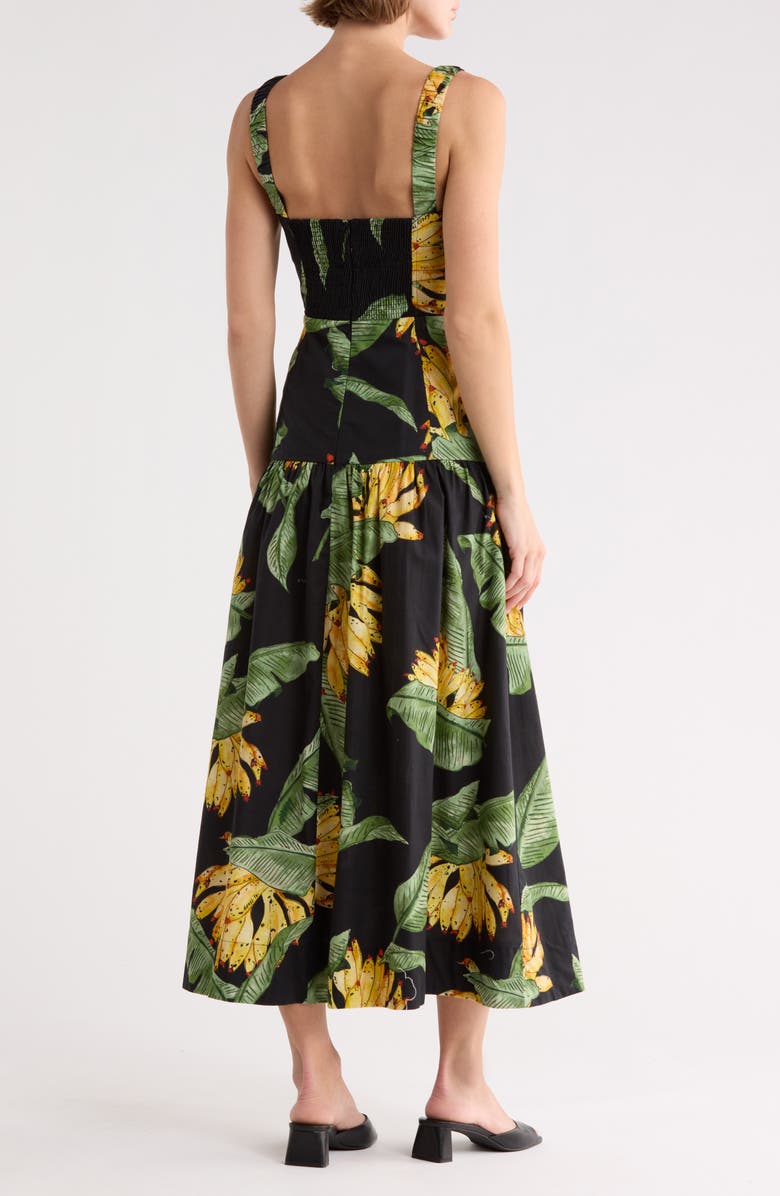 DRESS TO Tropical Print Fit & Flare Midi Sundress, Alternate, color, Black Paraiso