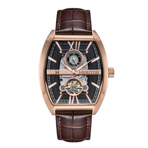 Masterson Semi-Skeleton Leather-Band Watch