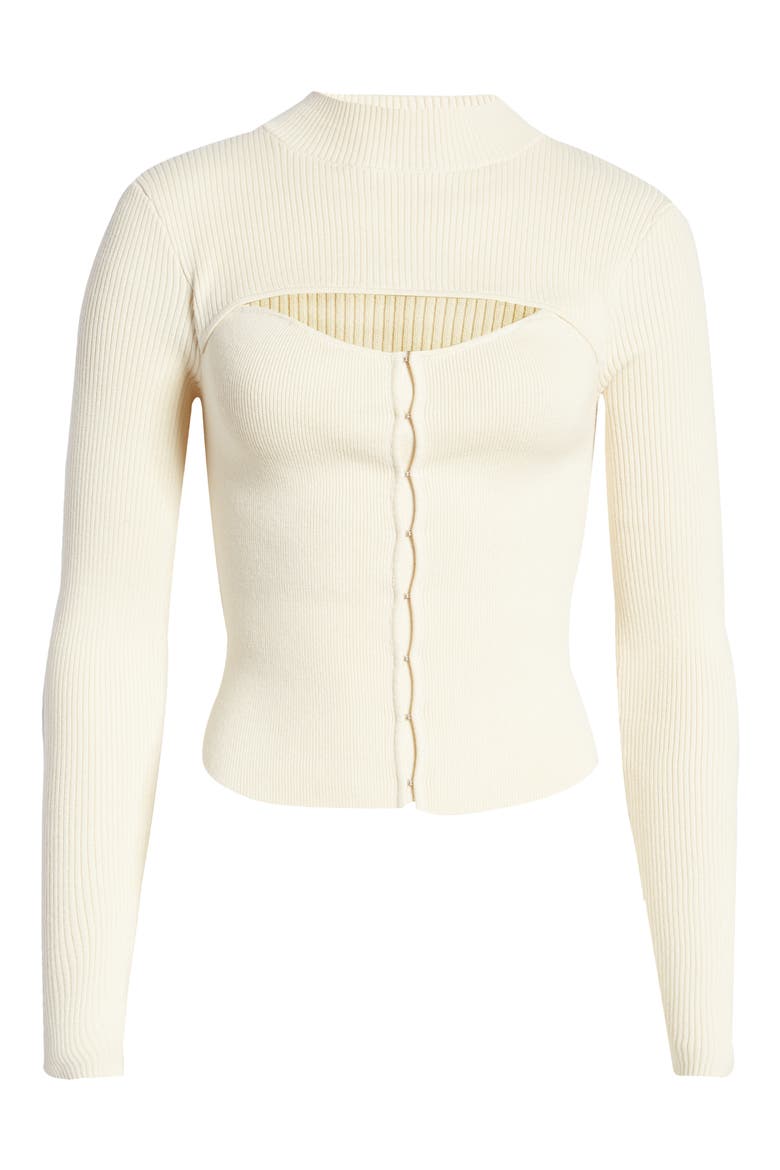 Cutout Detail Cotton Blend Corset Sweater, Alternate, color, IVORY DOVE