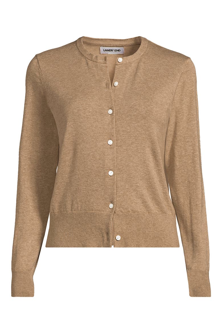 Plus Size Fine Gauge Cotton Crew Cardigan Sweater, Alternate, color, Vicuna Heather