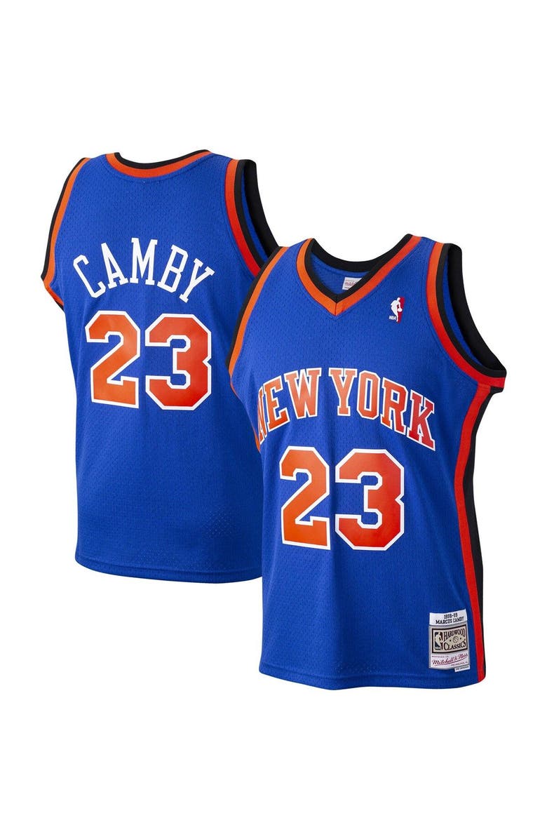 Mitchell & Ness Men's Mitchell & Ness Marcus Camby Blue New York Knicks 1998/99 Hardwood Classics Swingman Jersey, Main, color, 