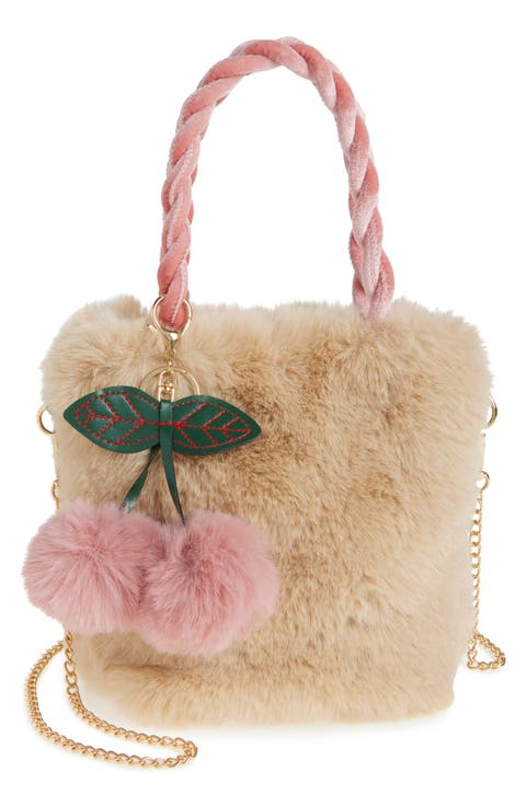 Kids' Blush Pom Faux Fur Top Handle Bag