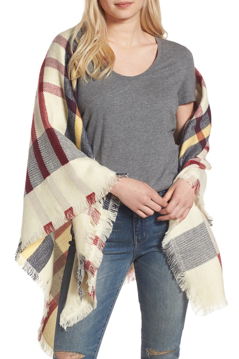 Lyla Plaid Square Scarf, Main, color, IVORY