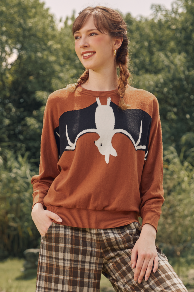 Hangin' Around Pullover Bat Sweater, Alternate, color, Orange