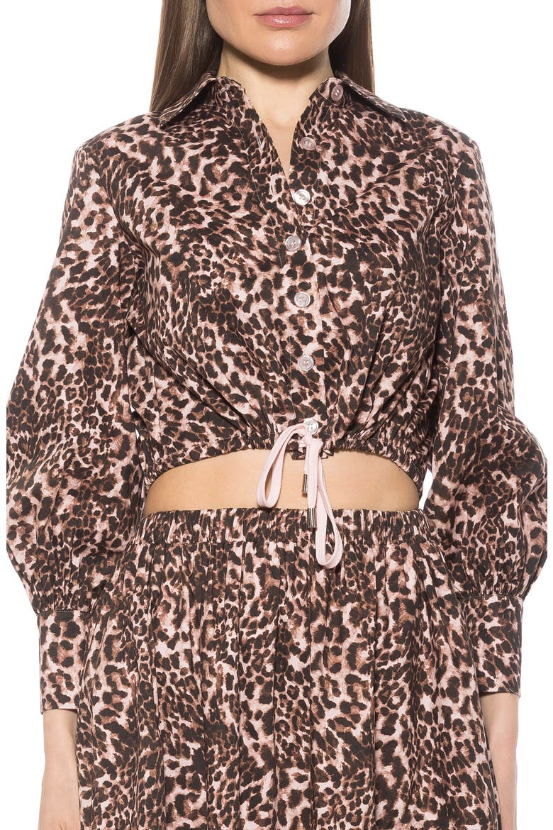 Gianna Poplin Drawstring Crop Button-Up Shirt, Main, color, LEOPARD