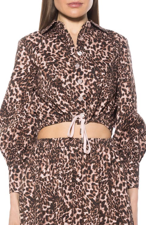 Gianna Poplin Drawstring Crop Button-Up Shirt