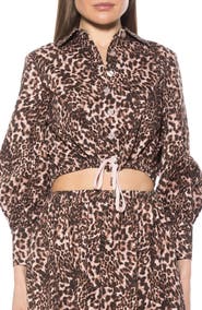 Alexia Admor Gianna Poplin Drawstring Crop Button-Up Shirt