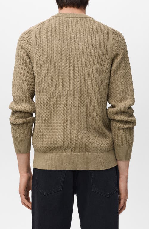 Mango Cabled Cotton Crewneck Sweater In Green