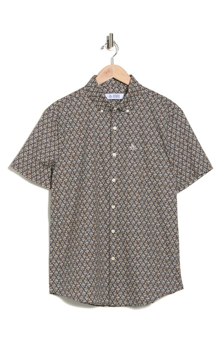 Original Penguin Slim Fit Short Sleeve Cotton Poplin Button-Up Shirt, Alternate, color, Tigers Eye