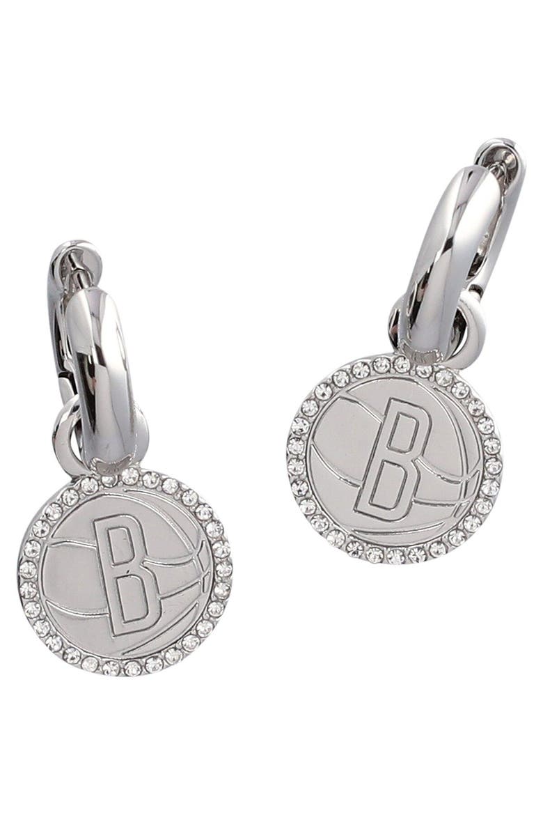 Brooklyn Nets Huggie Earrings, Main, color, Silver
