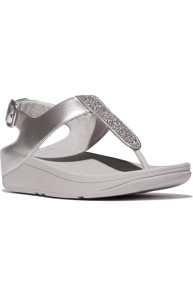 FitFlop Fino Crystal T-Strap Sandal, Main, color, Silver