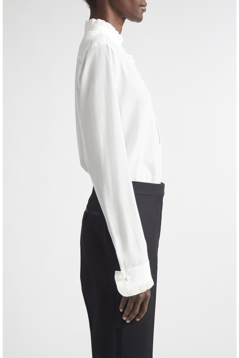 Plissé Ruffle Silk Crêpe de Chine Button-Up Shirt, Alternate, color, OFF WHITE