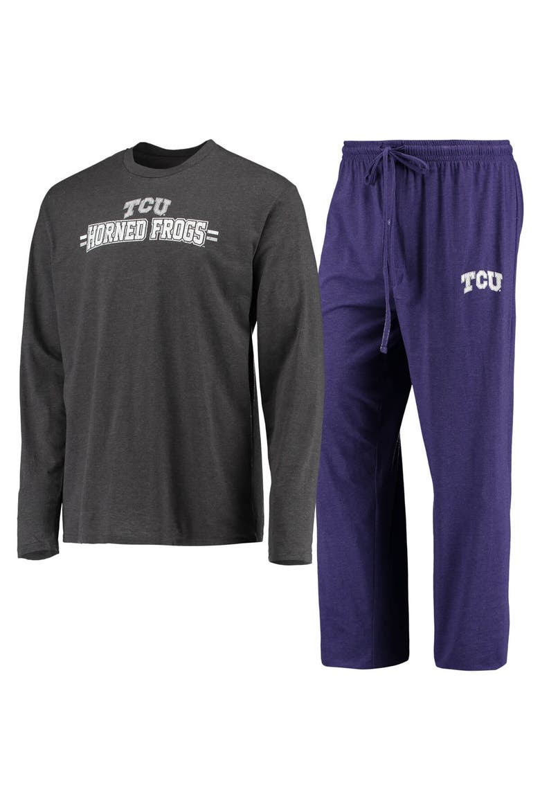Men's Concepts Sport Purple/Heathered Charcoal TCU Horned Frogs Meter Long Sleeve T-Shirt & Pants Sleep Set, Main, color, Heather Charcoal