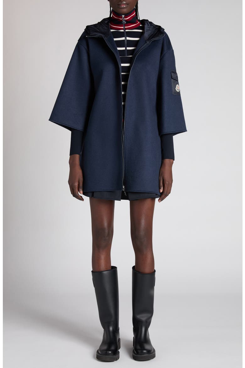 Wool Blend Felt Hooded Cape, Alternate, color, NAVY