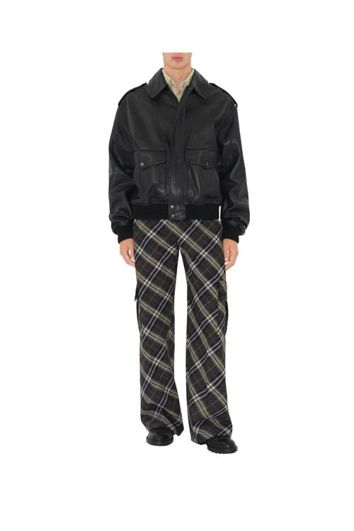 Burberry Leather Bomber Jacket In Black
