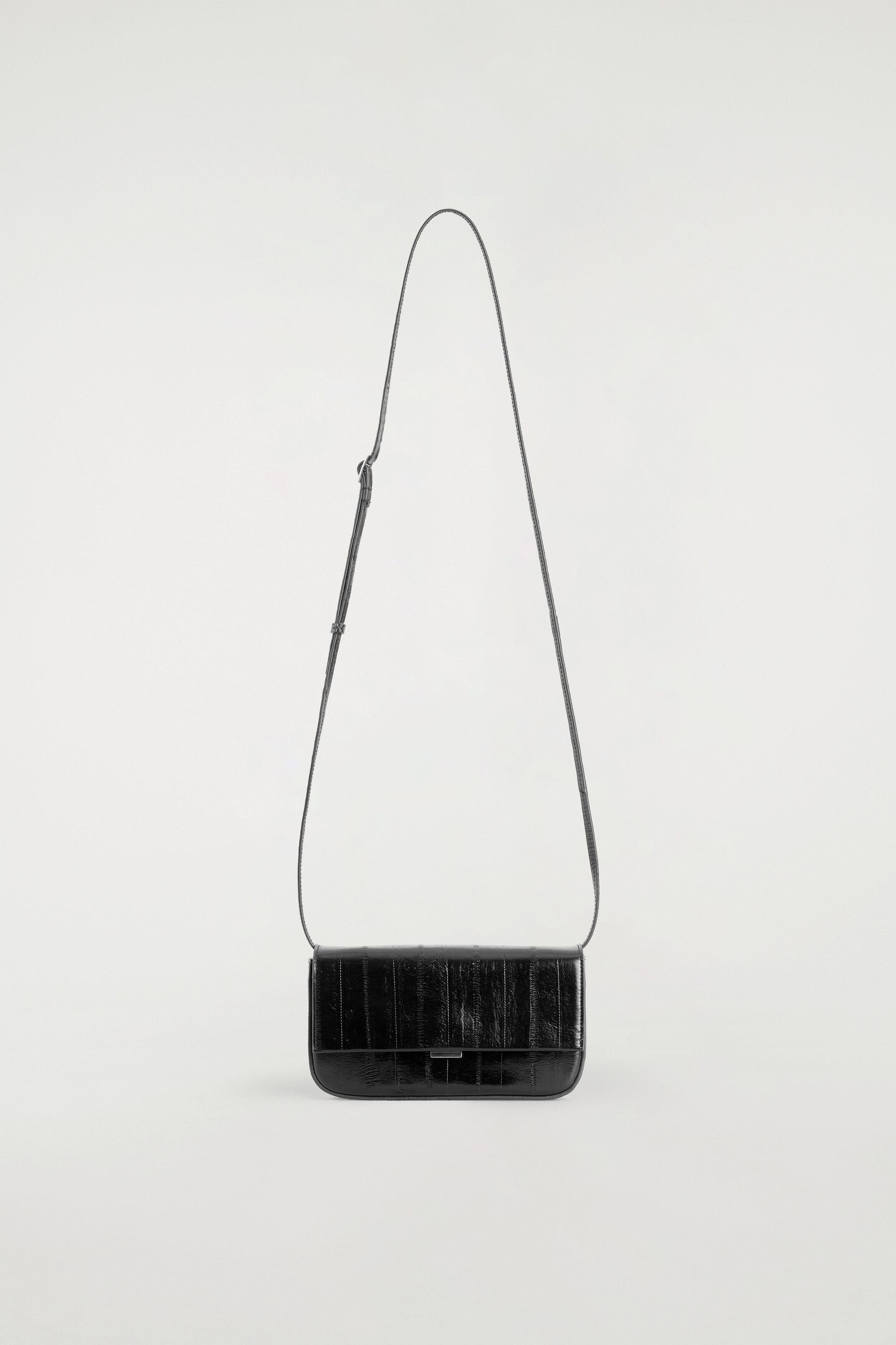 Parquet Shoulder Bag - Eel-effect Leather, Alternate, color, BLACK / EEL EFFECT