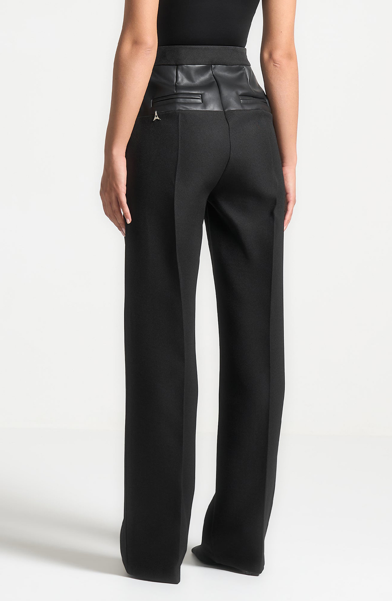 Manière De Voir Blanche Leather Panel Tailored Trousers, Alternate, color, Black